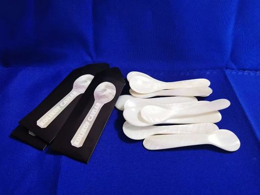 Weiße Farbe Natur Mutter der Perle Kaviar Löffel 3,5 Zoll und 4,7 verfügbar MOP Löffel in Papierhülle