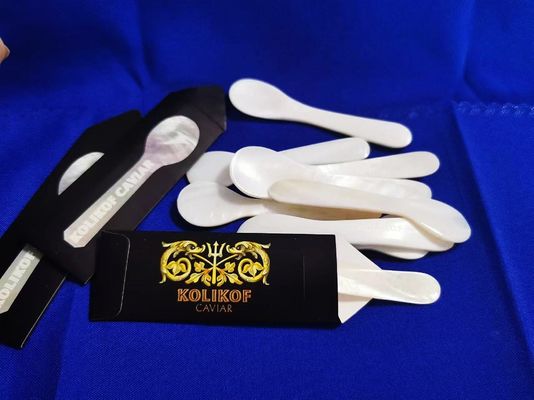 Weiße Farbe Natur Mutter der Perle Kaviar Löffel 3,5 Zoll und 4,7 verfügbar MOP Löffel in Papierhülle