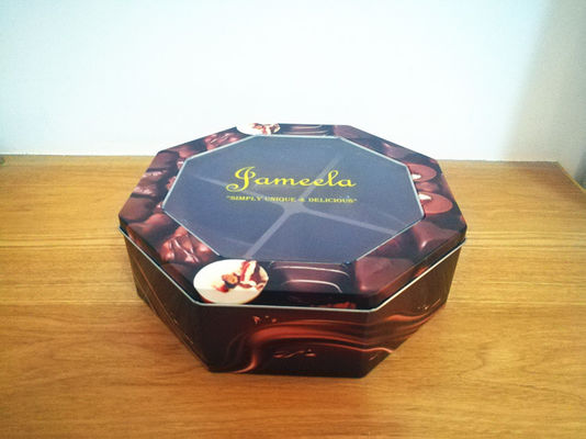 Dekorative Cookie Tin Box Hexagonal Form mit PET-Fenster Custom gedruckt