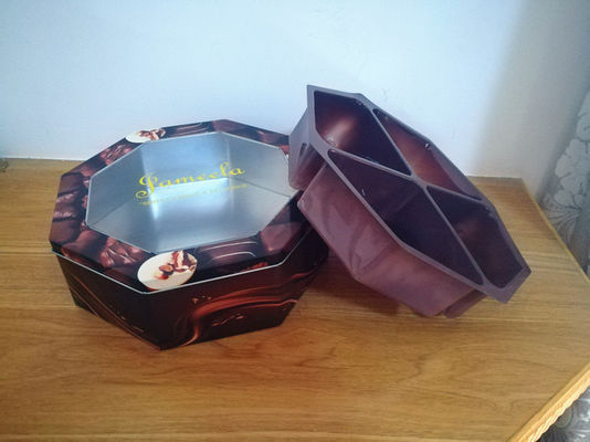Dekorative Cookie Tin Box Hexagonal Form mit PET-Fenster Custom gedruckt
