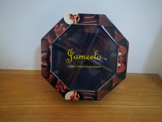 Dekorative Cookie Tin Box Hexagonal Form mit PET-Fenster Custom gedruckt