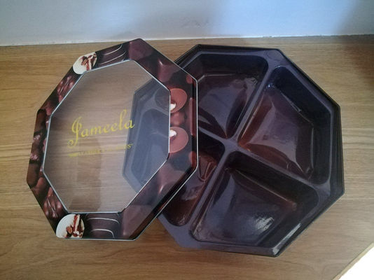 Dekorative Cookie Tin Box Hexagonal Form mit PET-Fenster Custom gedruckt