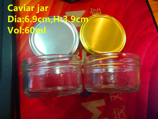 Hochtransparentes Glas Kaviar Verpackung Glas 1 Unze 50-60 Gramm FDA zugelassen